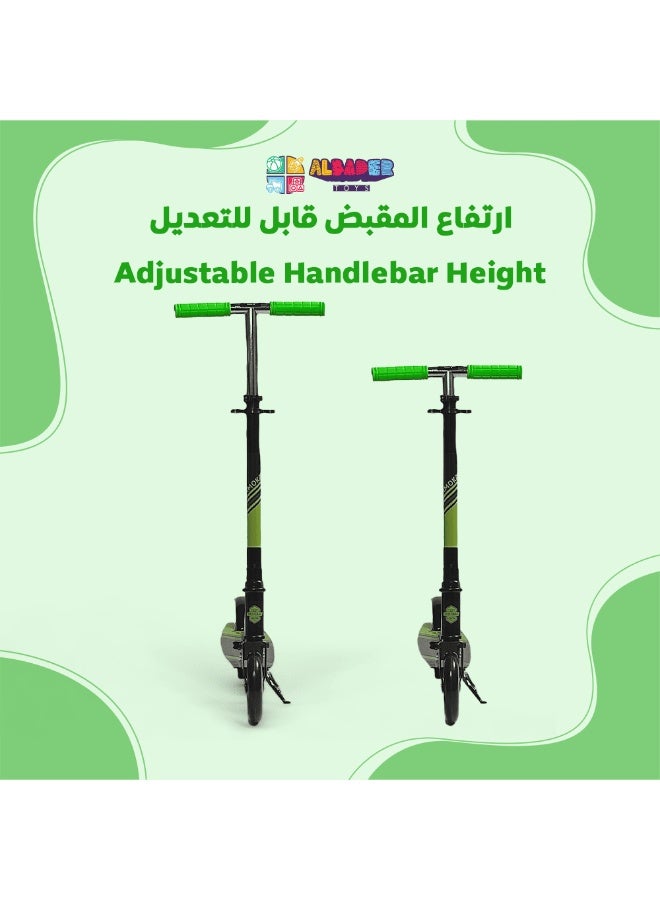 AL BADER Kick Scooters for Kids, 3 Adjustable Height Foldable Scooter, With 2 Pu Large Diameter Silent Wheels and Anti-Slip Deck, Suitable for Boys and Girls Aged 5 to 14 and Up To 100kg, Green - Image 2